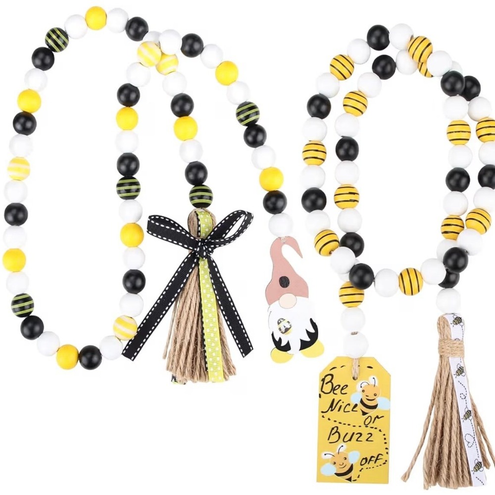 2 Pcs Wood Bead Garland - Farmhouse Wood Bead Garland with Tassels, Coffee Table
